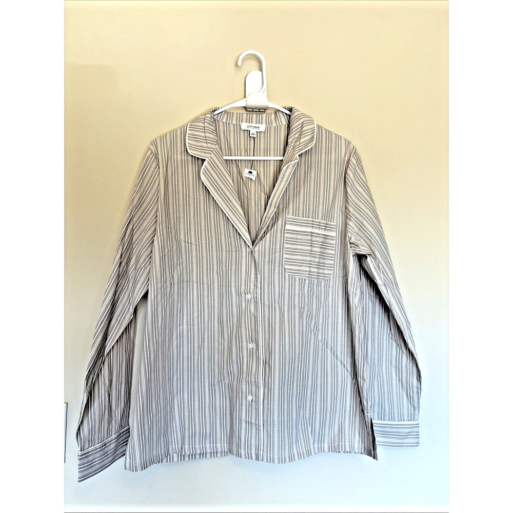 Haven Well Within Neutral Stripe Cotton Pajama Sleep Lounge Top Shirt Medium NEW